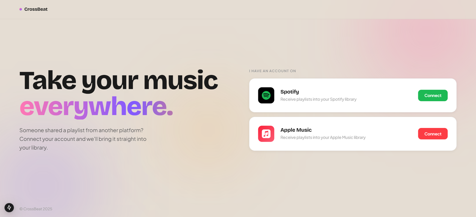 CrossBeat landing page